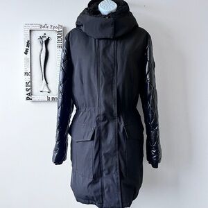 Calvin Klein Women's Black Zip Front Polyfill Anorak Parka Coat Size L